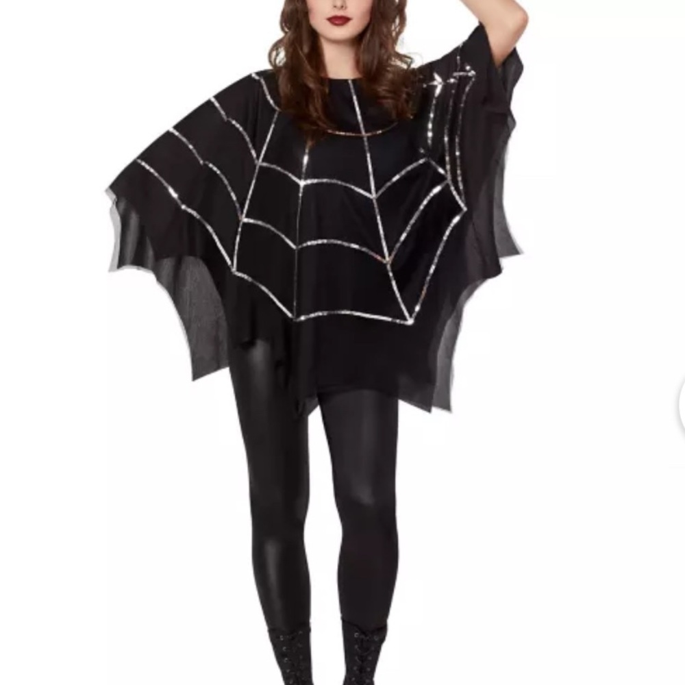 Spirit Halloween Elegant Black and Silver Sequin Spider Web Poncho - Picture 6 of 6
